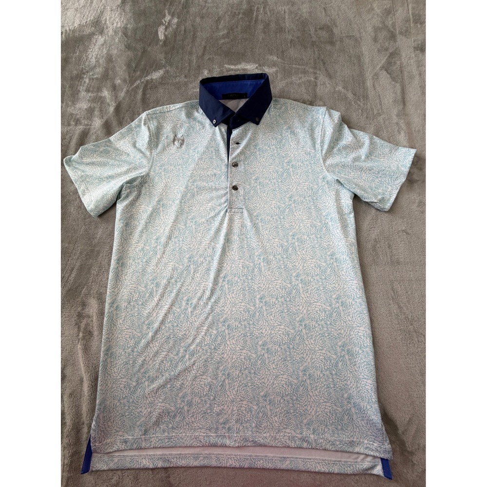 Greyson Polo Shirt Mens Small Blue White Patterned Short Sleeve Golf Top